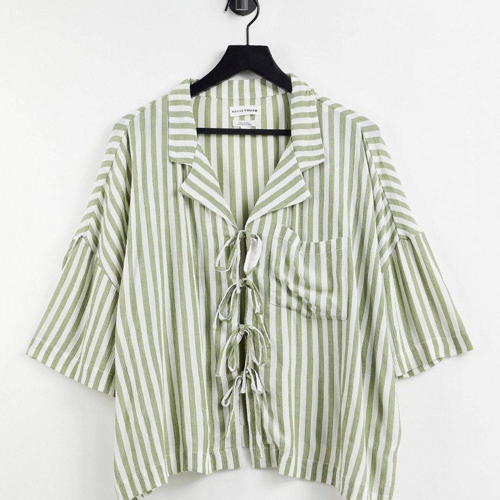 ASOS Curve Native Youth Tie Front Striped Top
